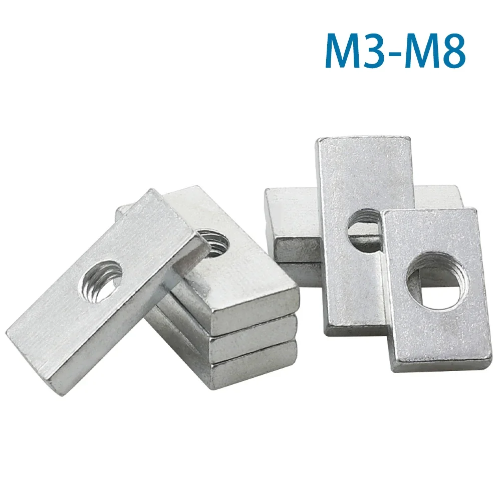 Aluminum Profile 10-50Pcs M3 M4 M5 M6 M8 Square Nut Rectangular Nuts Thin Slider Block Nuts Zinc-Plated Carbon Steel Aluminum Profile Accessory