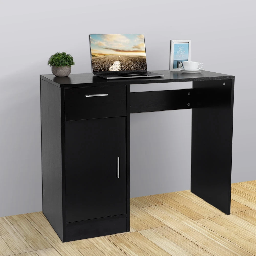 1 Drawer 1 Door Compact Computer PC Laptop Desk Table Workstation Home Office (Black) 3