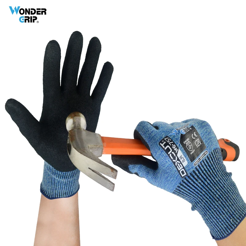 

Wonder Grip 1 Pair Level A4/D Cut Resistant Safety Work Gloves with 13-Gauge Knitted Liner & Nitrile Palm Coating Excellent Grip