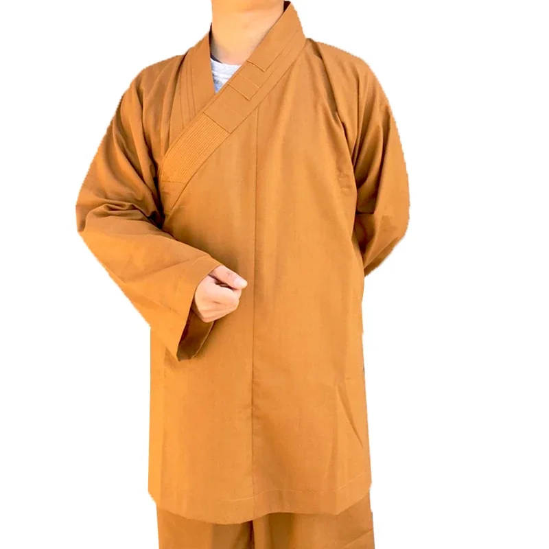 Traditional Chinese Buddhism Arhat Gown Set Adult Men Monk Robe Clothes Top and Pants Buddhist Clothes