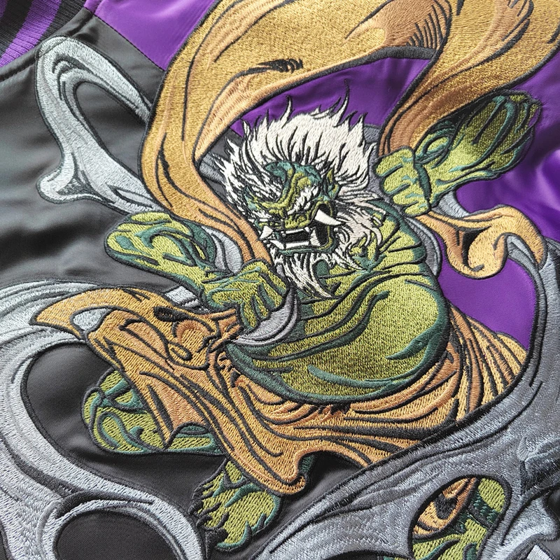 NEW Fujin vs Raijin Purple Men Boys Heavy Work Embroidered Sukajan Souvenir Jacket High Street High Quality Coats Autumn Spring 5