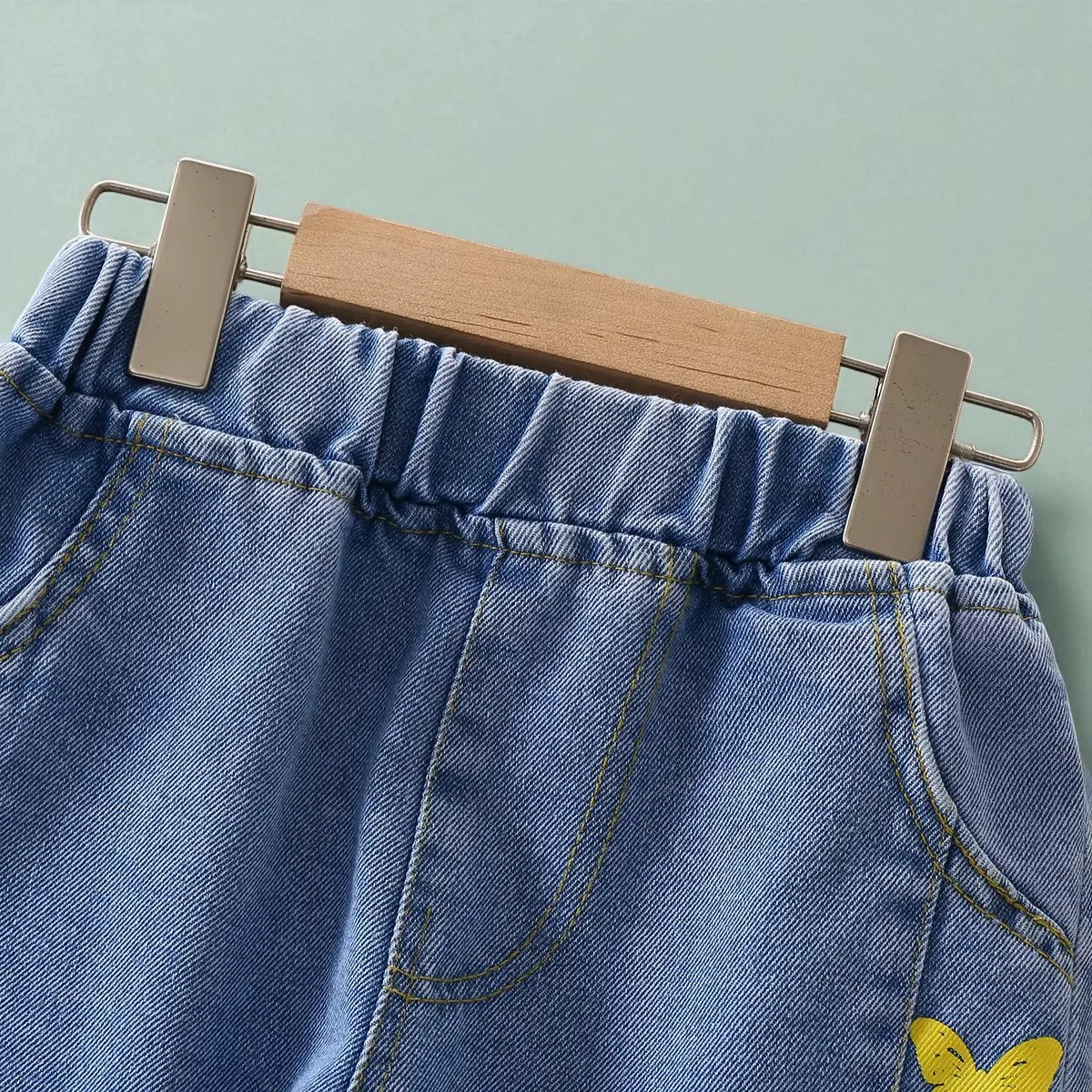 السراويل للفتيات الجينز المراهقين ملابس الأطفال فراشة طباعة السراويل ربيع الخريف الطفل الاطفال الملابس الجينز 6 8 10 12 14 Y