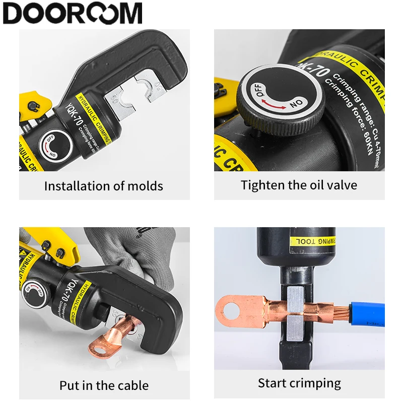 DOOROOM 4-70mm² Manual Hydraulic Crimping Pliers YQK-70 Pressure Home Hydraulic Tools Hydraulic Pliers Cable Terminal Prensa 3