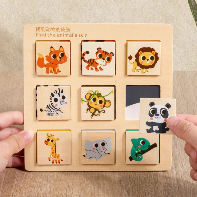 Wooden Logical Thinking Matching Puzzle Cognitive Board Montessori Teaching Aid Fruit Animal Pairing Board Educational toys 4