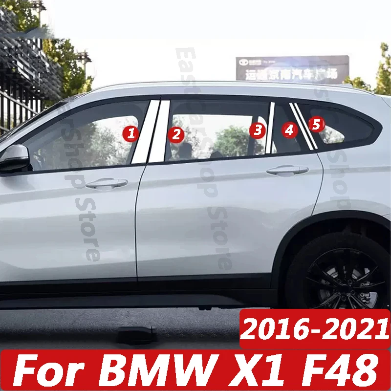 For BMW X1 F48 2016-2021 Car Stainless Steel Middle Central Column Window Trim B C Pillar Chrome Sticker Accessories Cover 1