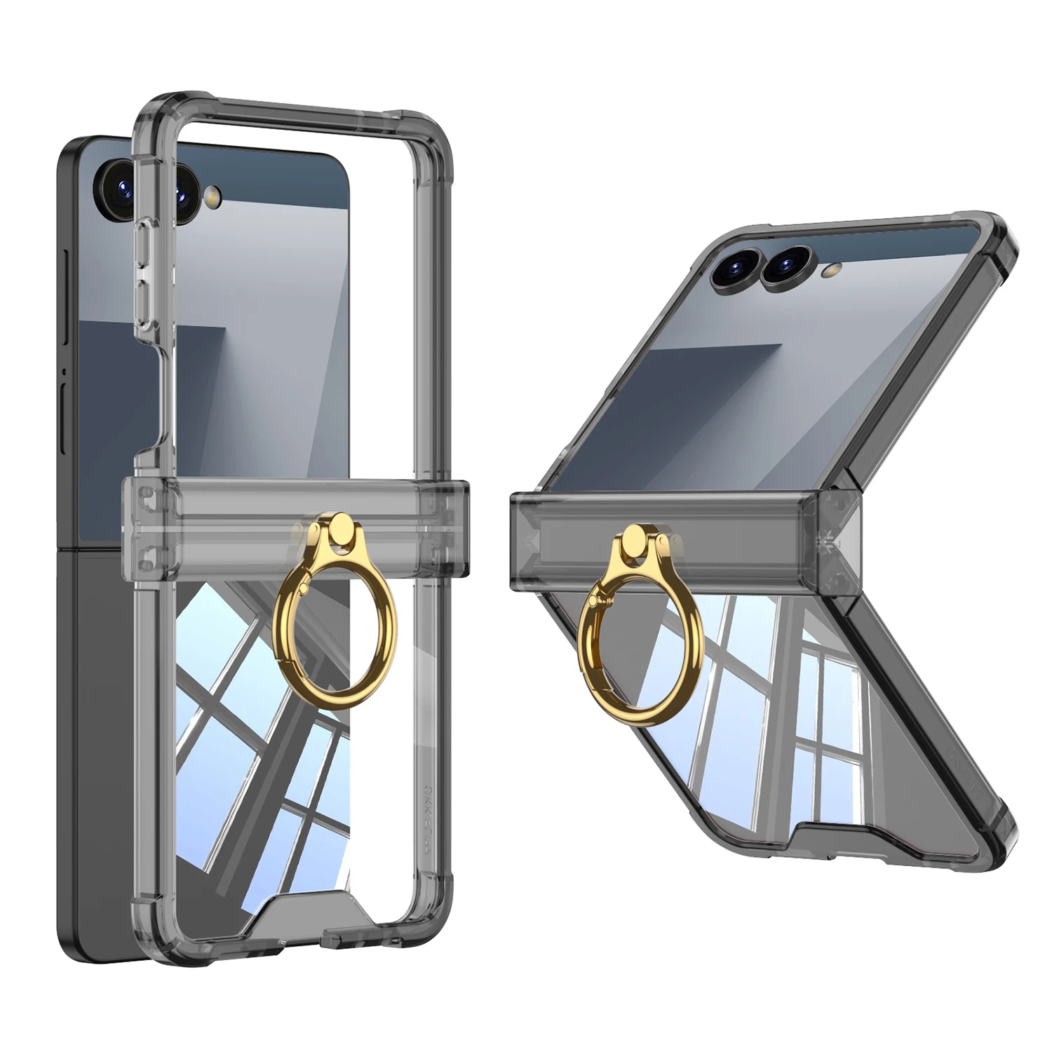 Foldable Colored Transparent Shockproof Hard Case with Ring