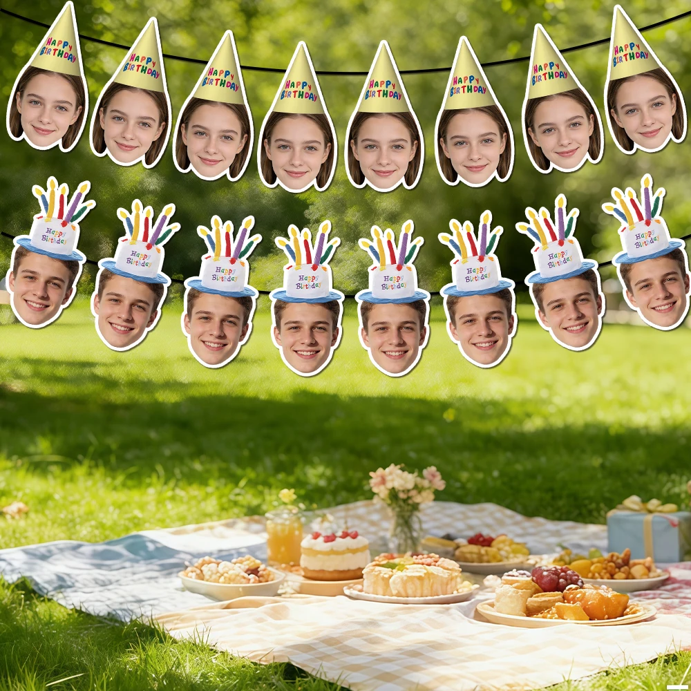 Individuelles Geburtstags-Fotobanner Personalisiertes Geburtstagshut-Muster Wimpelkette für Happy-Birthday-Party-Dekorationen Geburtstagsbanner – Detail 9