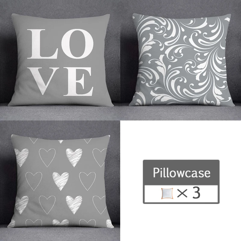 3pcs/lot 45X45CM Gray Lumbar Pillow Case Polyester Geometry Leaf Floral Stripes Plaids Print Sofa Throw Cushion Cover Home Decor 