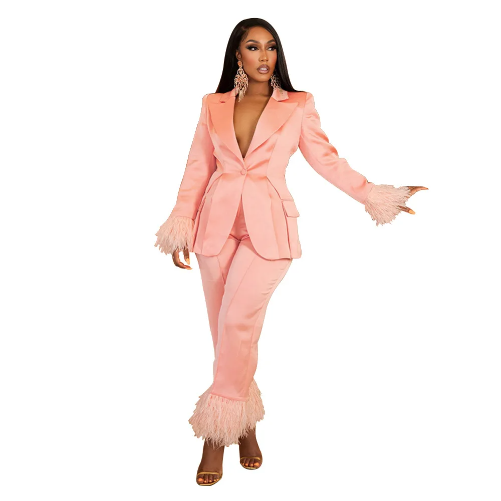 Office Lady Womens 2 Piece Outfit Set Button Long Sleeves Suits Fall Winter Fashion Temperament High-waist Straight Pants Sets