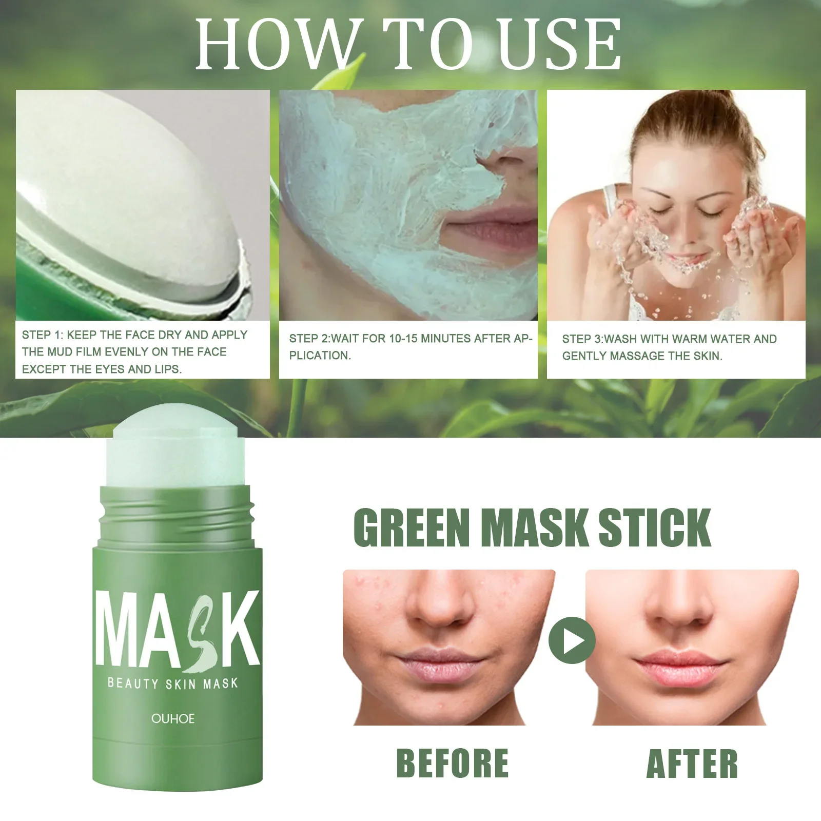 Green Tea Mask Face Clean Stick Moisturizing Deep Cleansing Remove Pores Blackhead Facial Mask Oil Control Cosmetics Makeup 2