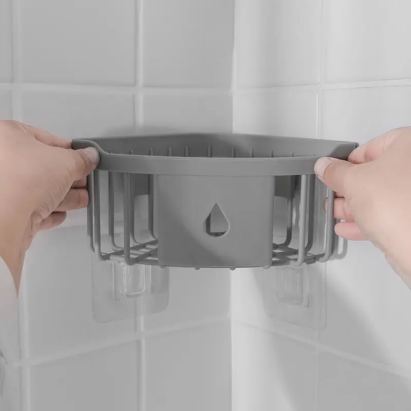 Kitchen Free Hole Shelf Bathroom Shower Shelf Corner Bathtub Wall Mounted Shelf Storage Rack Organizer Kitchen Accessories 5