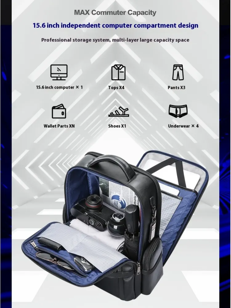 BOPAI Leather backpack casual backpack, first layer cowhide backpack  men's backpack, multi-functional backpack 15.6 inch comp 6