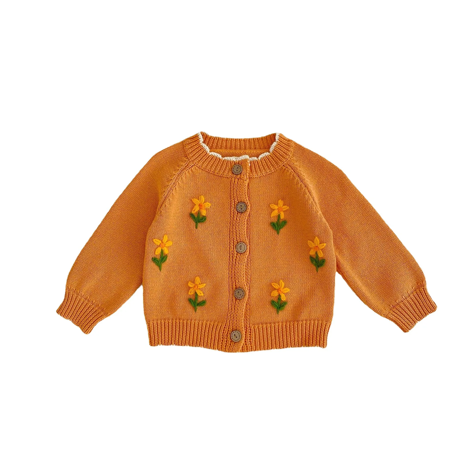Baby girls sweater Long Sleeve Knit Cardigan Infant Autumn Princess Flower Embroidery