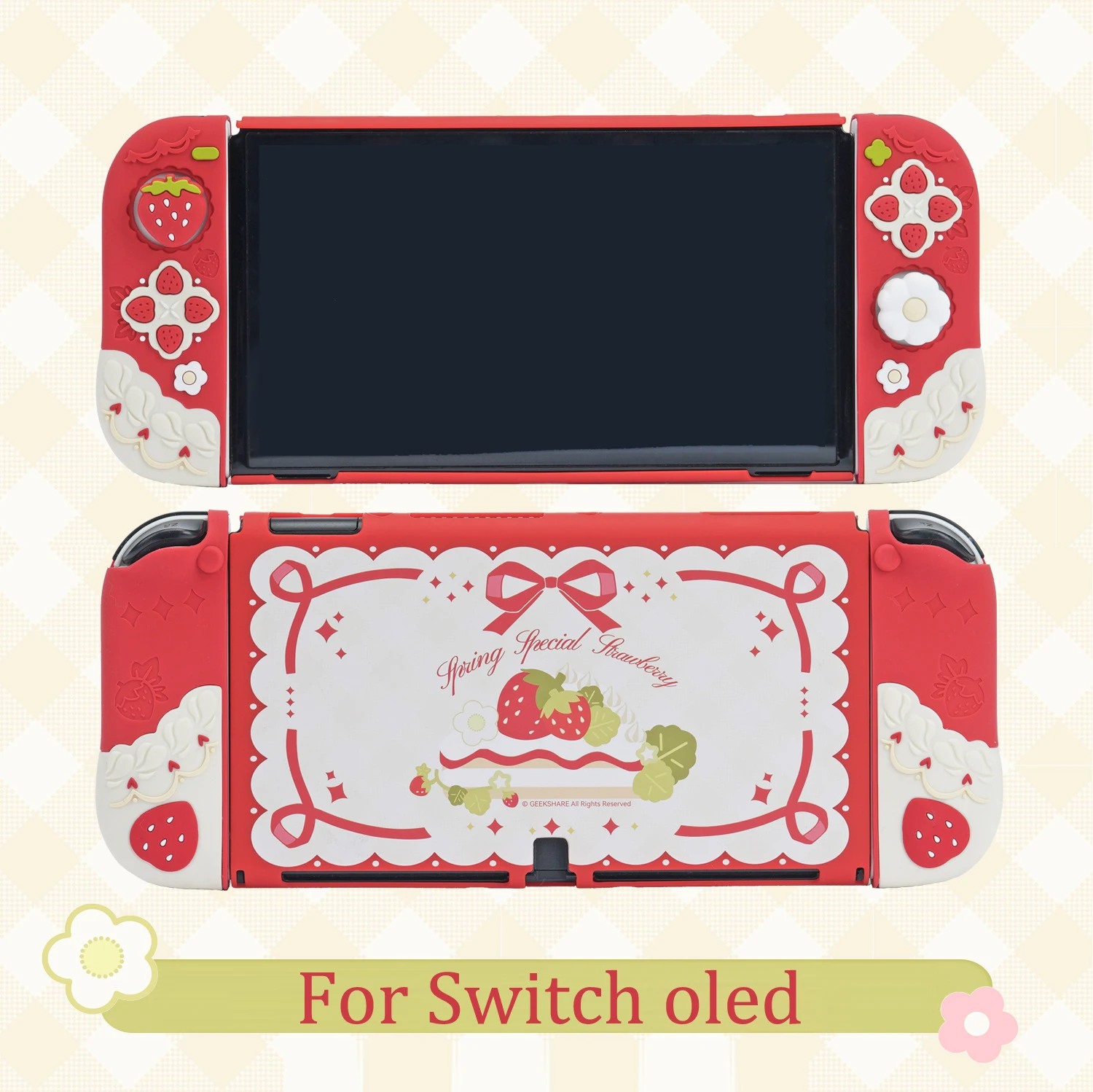 Strawberry-Themed Protective Hard Shell Case with Silicone Hand Grips