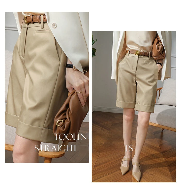 Women's Summer Shorts High Waist Knee Length Straight Pants