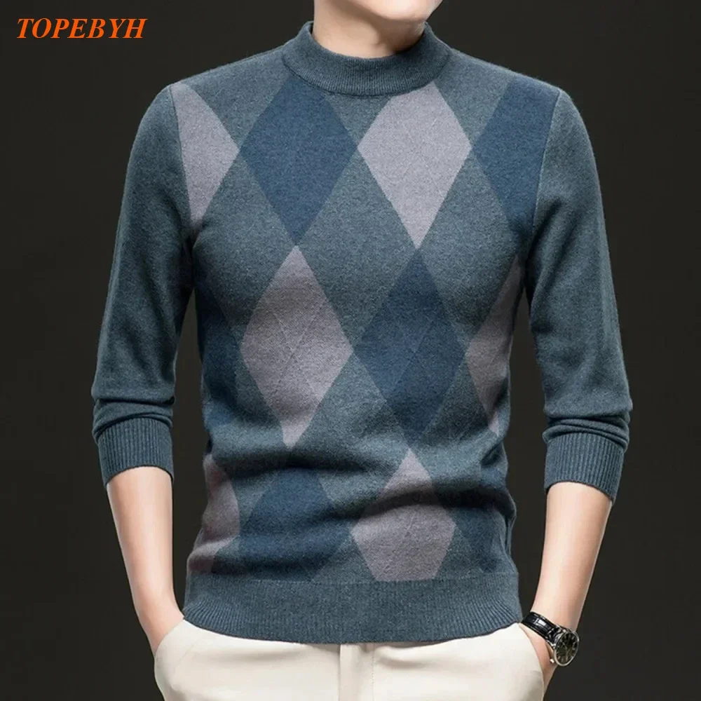 New High Quality Men's  Fashion Business Casual Knitted Sweater Warm Pullover Tops Mens Clothes 2
