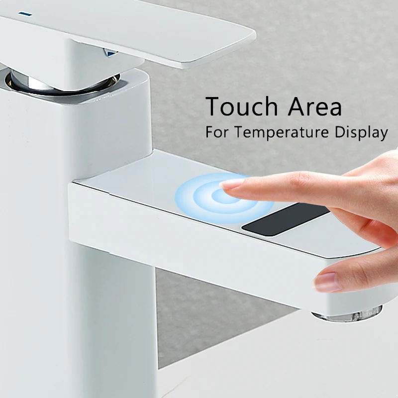 Bathroom Faucet Shinesia Bathroom Faucet Sink Basin LED Digital Temperature Mixer Taps Smart Deck Mounted Hot Cold Water Tap