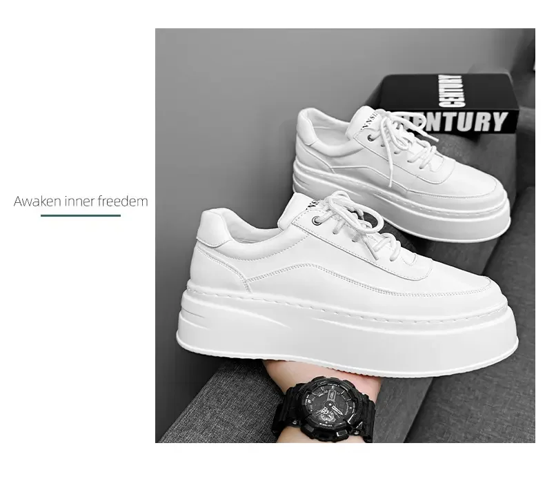 2024 Casual für Männer Laufschuhe Atmungs Dicken sohlen Sport Bord Weiße Schuhe Turnschuhe Komfortable Männer Training Plattform_voghion.com