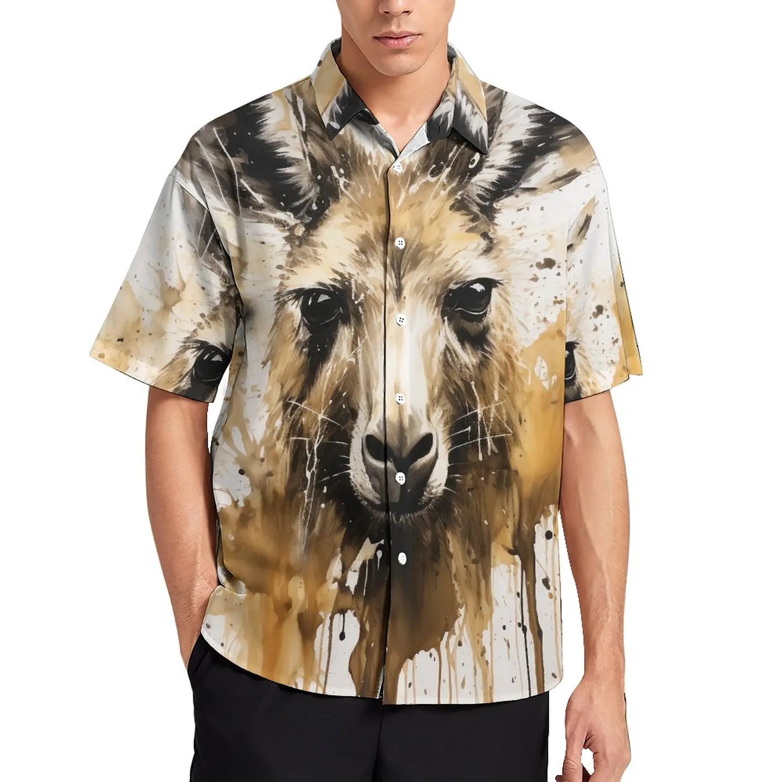 

Shirt for Men with Kangaroo Graffiti Art Fragmented printing Casual Hawaiian Short Sleeves Shirts Oversized Vacation Clothing