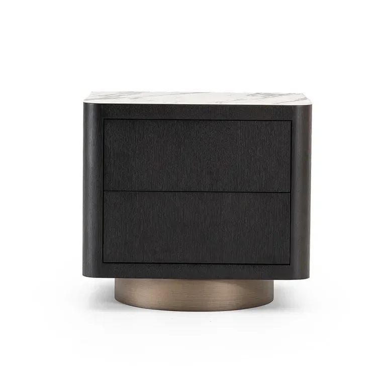 Italian Minimalist Rock Slab Solid Wood Bedside Table Smoke Color Bedside Table Light Luxury Nordic Bedroom Locker Designer