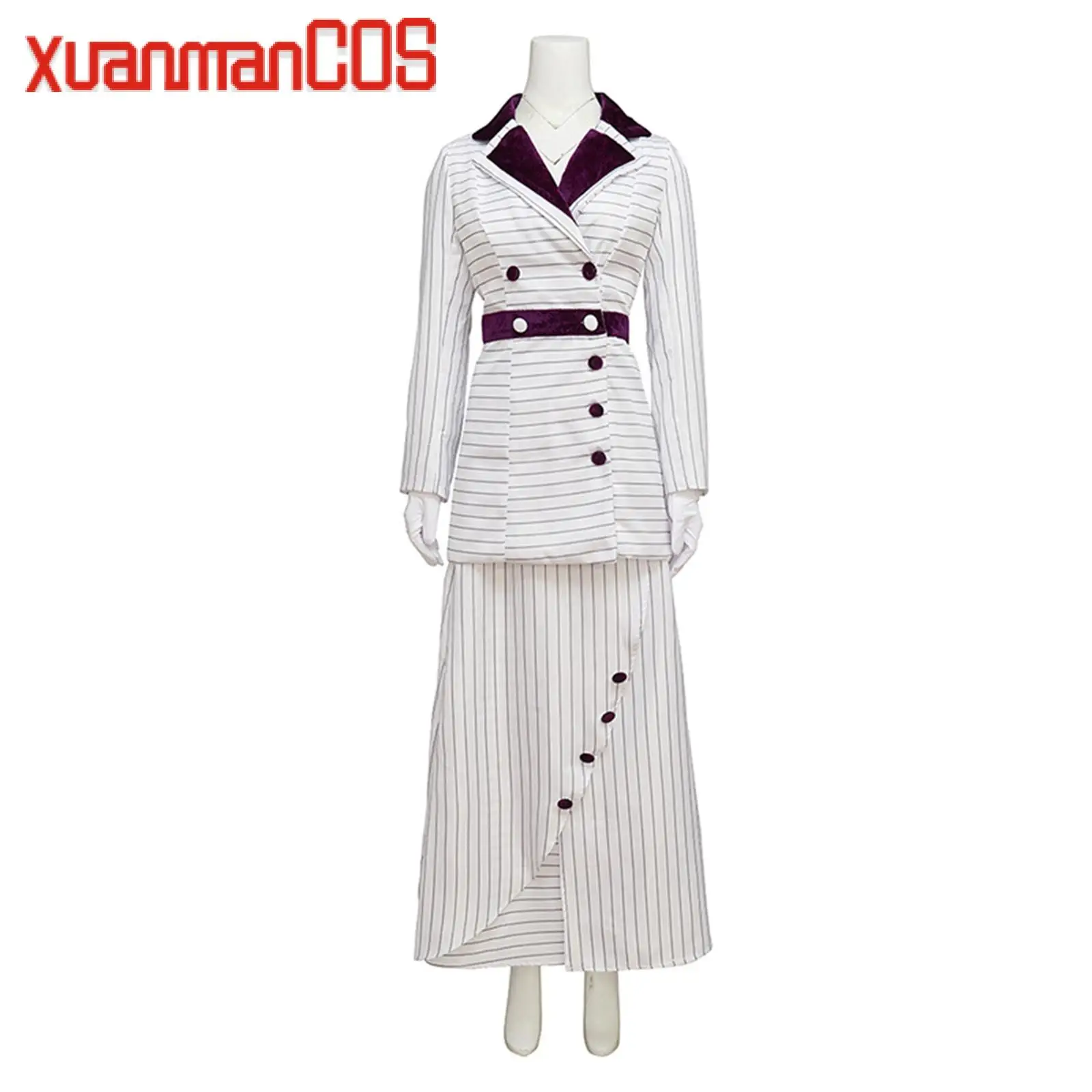 

Movie Rose Cosplay Costume Uniform Top Skirt White Stripes Women Girl Performance Clothing Outfit Halloween Party Carnival Suit