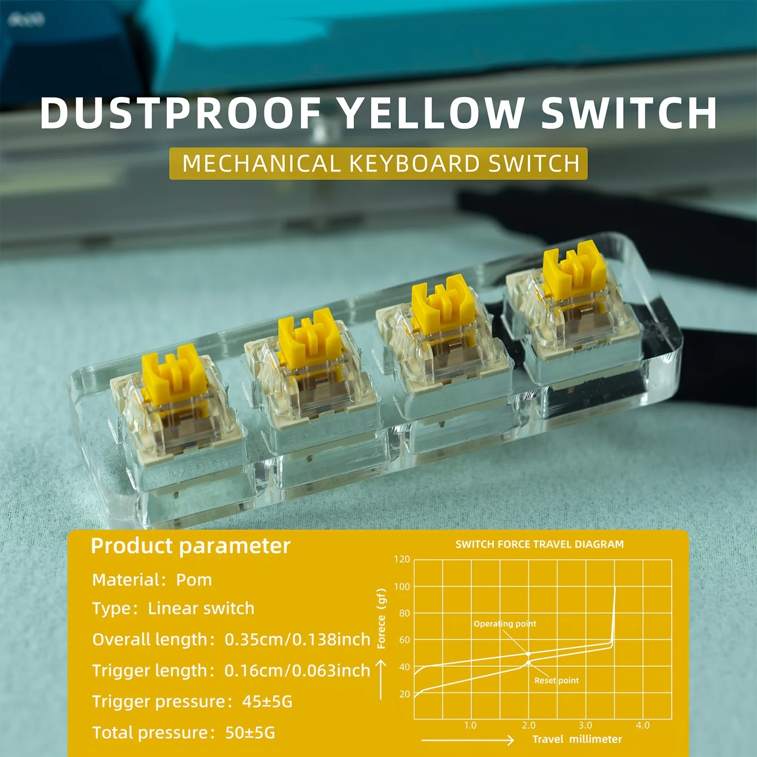 Yellow Dustproof Keyboard Linear Switches 3Pin Switch Precision Axis Linear Mechanical Keyboard Switch