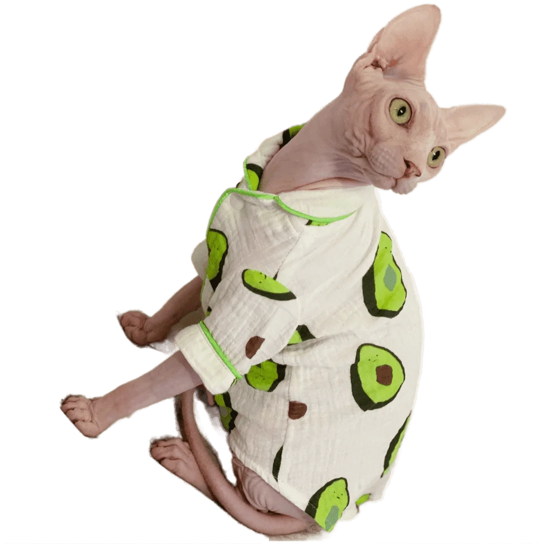 

Thin Cotton Pajamas for Cats, Sweat-Absorbent, Breathable, Hairless, Cat Clothes, Sphynx, Devon, Rex, Spring, Summer