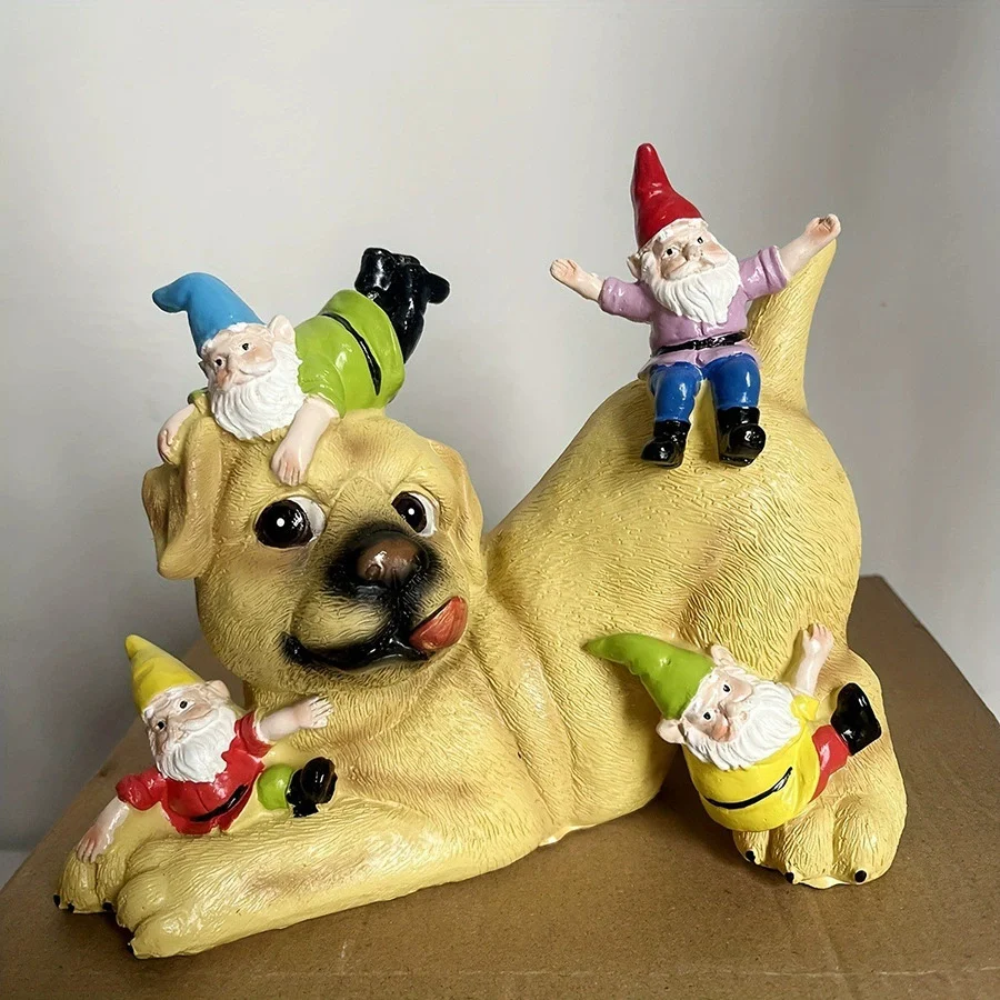 Resin Christmas for Lawn Grass Sculpture Ornament Dog And Gnome Outdoor Garden Statues & Sculptures Puppy Dwarf Gardening Decora