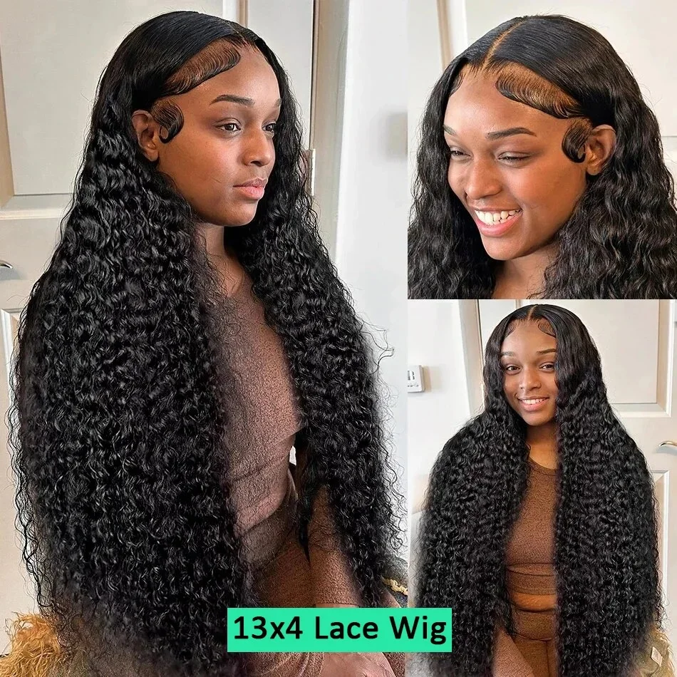 Perruque Lace Wig sans colle naturelle bouclée, Deep Wave, HD, 13x6, pre-plucked, sans colle, pour femmes, 30 40 pouces