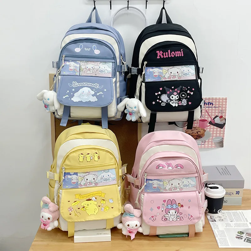 

Cute and Trendy Printed Sanrio Kuromi Backpack with Card Decoration for Primary and Secondary School Students Bag Large Capacity