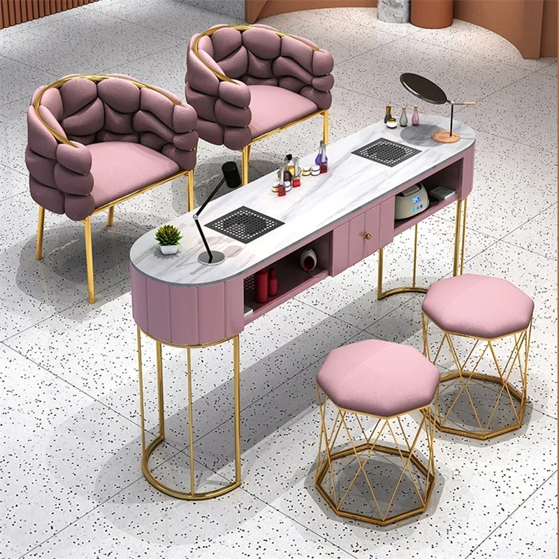 

Japanese Style Light Luxury Nail Tables Salon Furniture Nail Shop Professional Manicure Table and Chair Set with Vacuum Cleaner