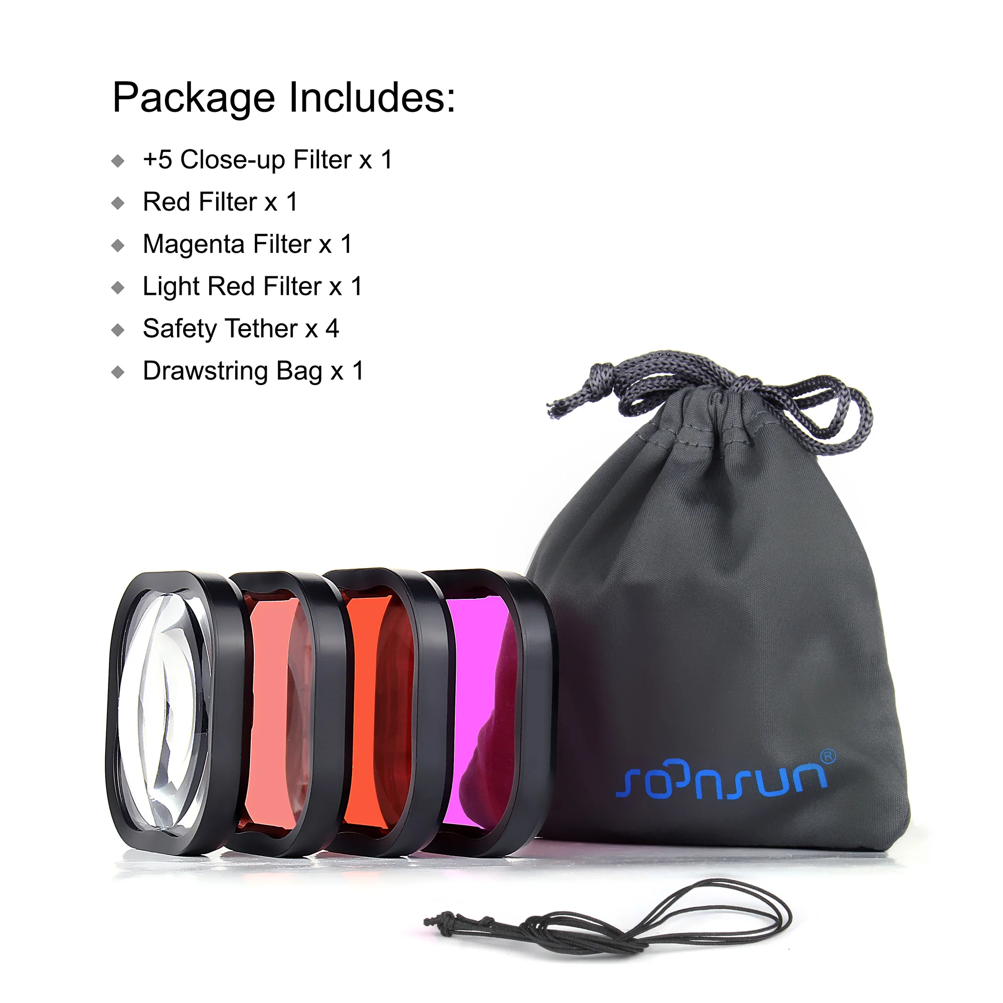 SOONSUN Dive Filter Set with Red Light and Macro Lenses for Underwater Photography