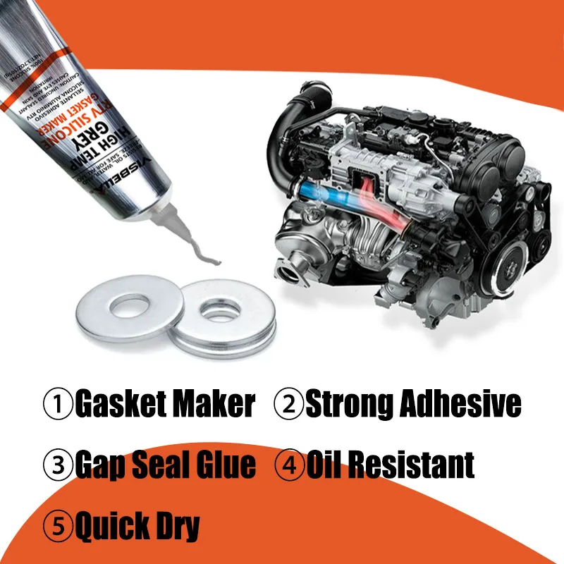Visbella RTV Silicone Neutro – Guarnizione Fai-da-te Per Motore, Resistente A Olio E Acqua, Trasparente