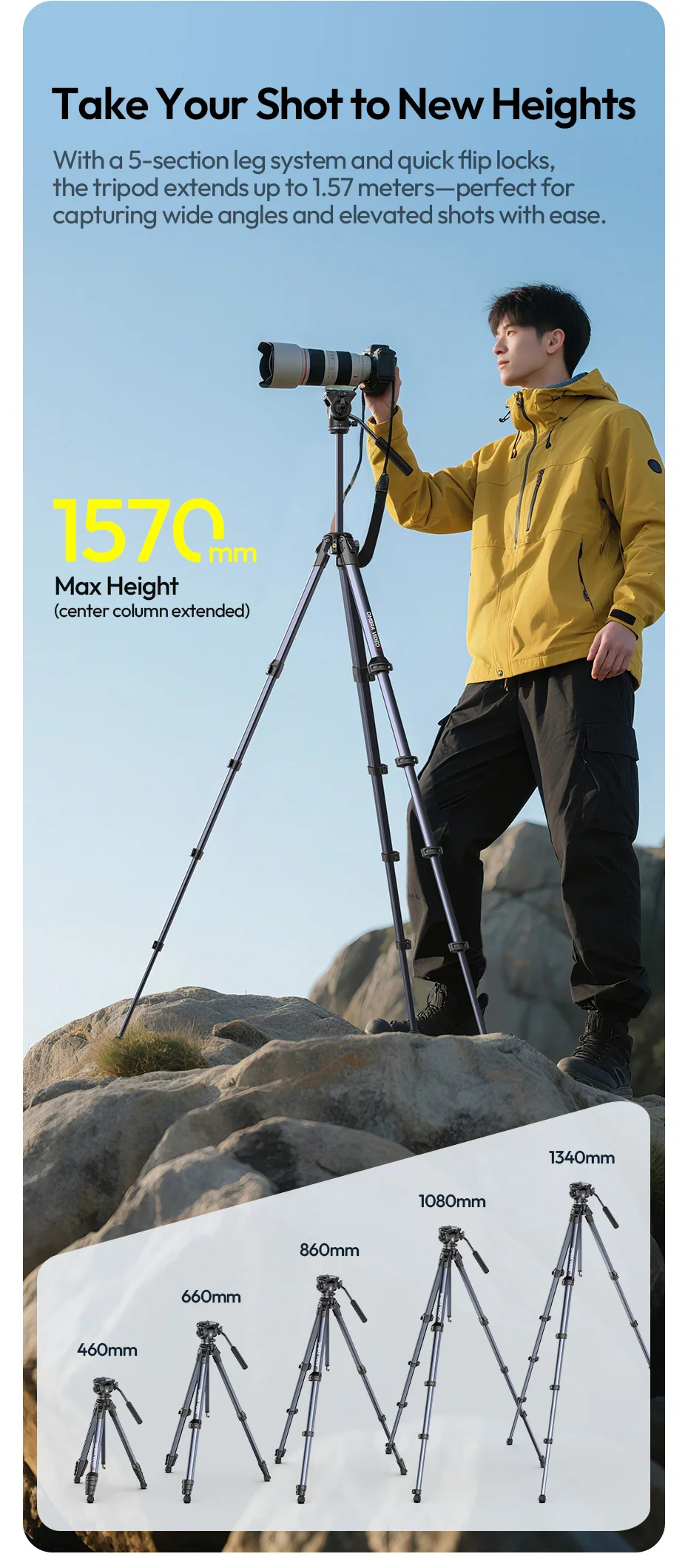 OMBRA VIDEO II 1.57M Travel Tripod with 360° Panoramic Ball Head Arca Quick Rele