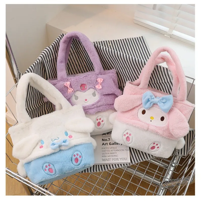 

Kawaii Sanrio Plush Handbag Kuromi Cinnamoroll My Melody Cute Anime Plush Toys Handbag Storage Bag Women Girls Christmas Gifts