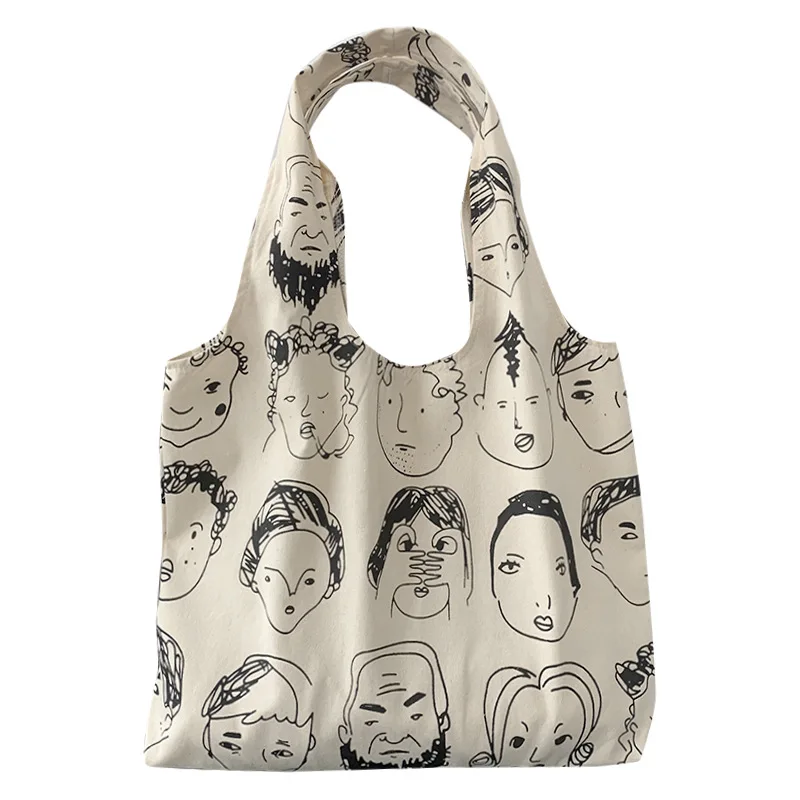 Large Tote Kawaii for Women Canvas Shoulder Bag Books Shopping Bags Students Cotton Cloth Handbags