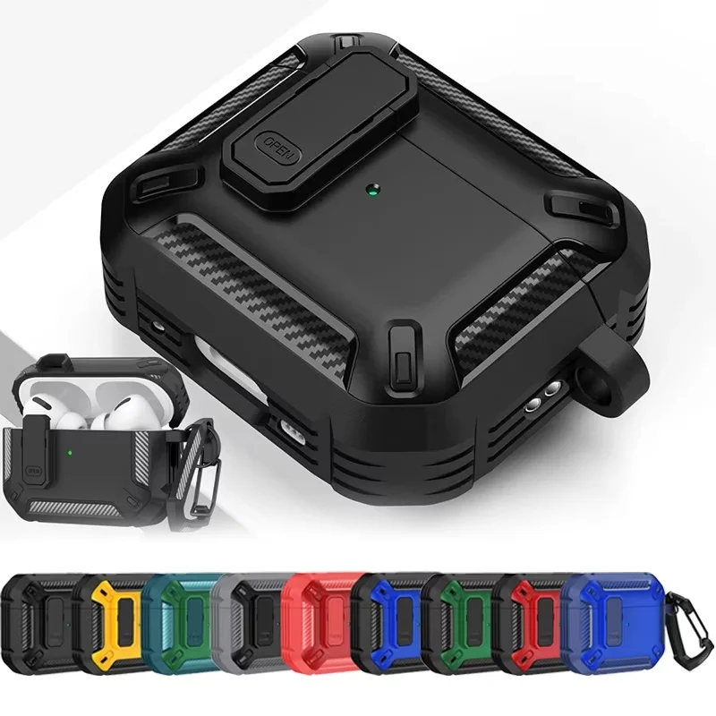 Shockproof Bluetooth Earphone Case with Keychain Carabiner and Security Lock Cover