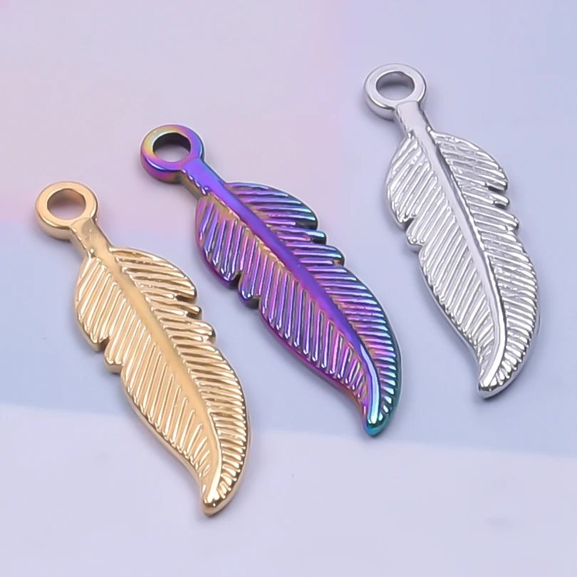 

10pcs/lot Feather Stainless Steel DIY Necklace Oranment Jewelry Making Lucky Dreamcatcher Craft Pendant Metal Bulk Materials