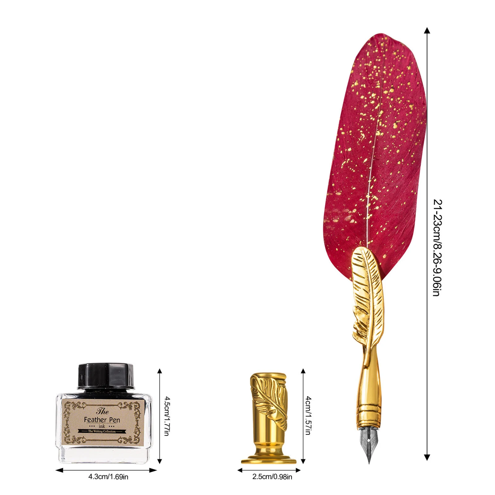 Quill Pen and Ink Set Retro Feather Dip Ink Pen Set Vintage Calligraphy Writing Signature with 5 Replacement Nibs Pen Holder