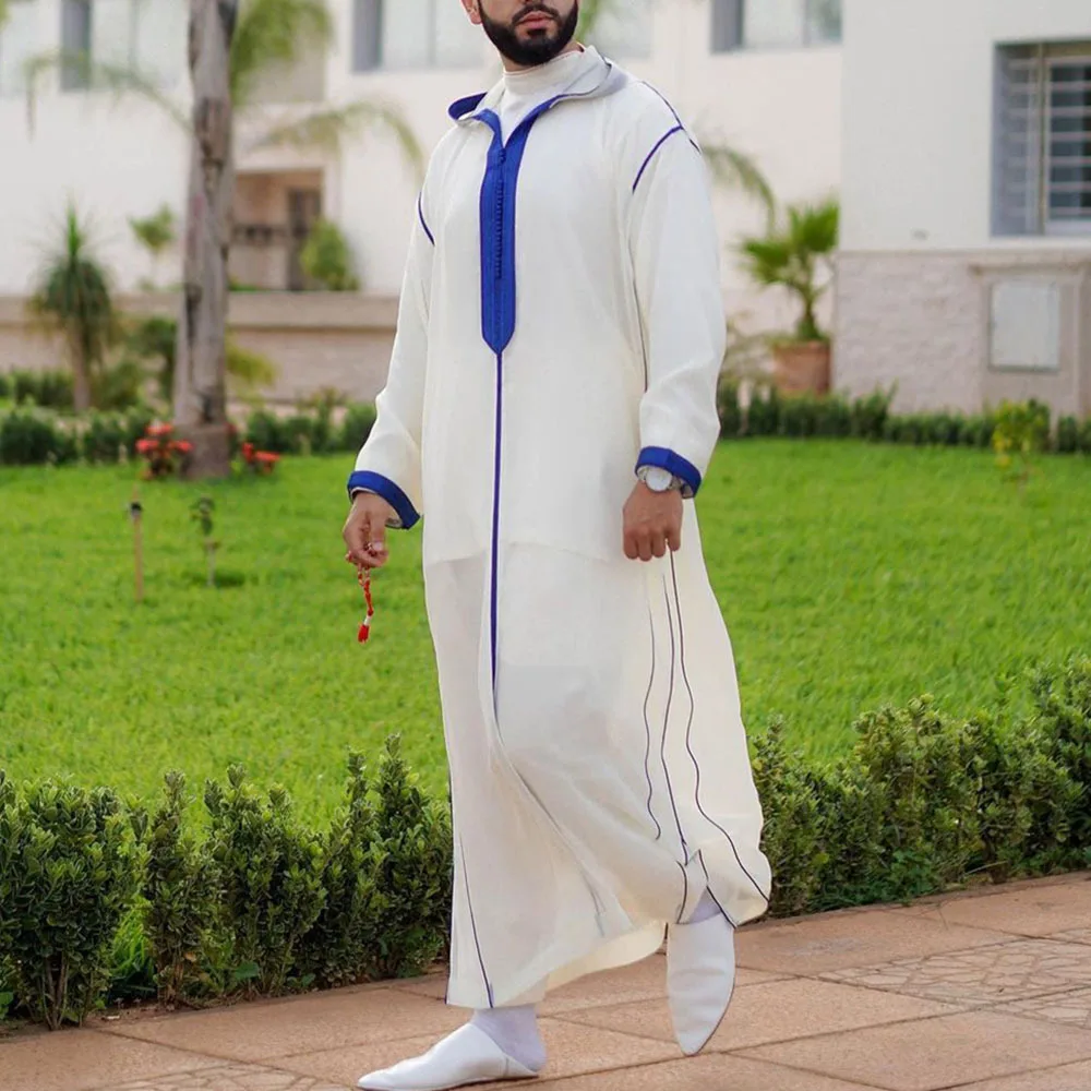 African Ethnic Style Men's Long Shirt Islamic Dress Muslim Robe Pullover Grey White Robe Shirt Saudi Arabia  Tunic Men 2023 New