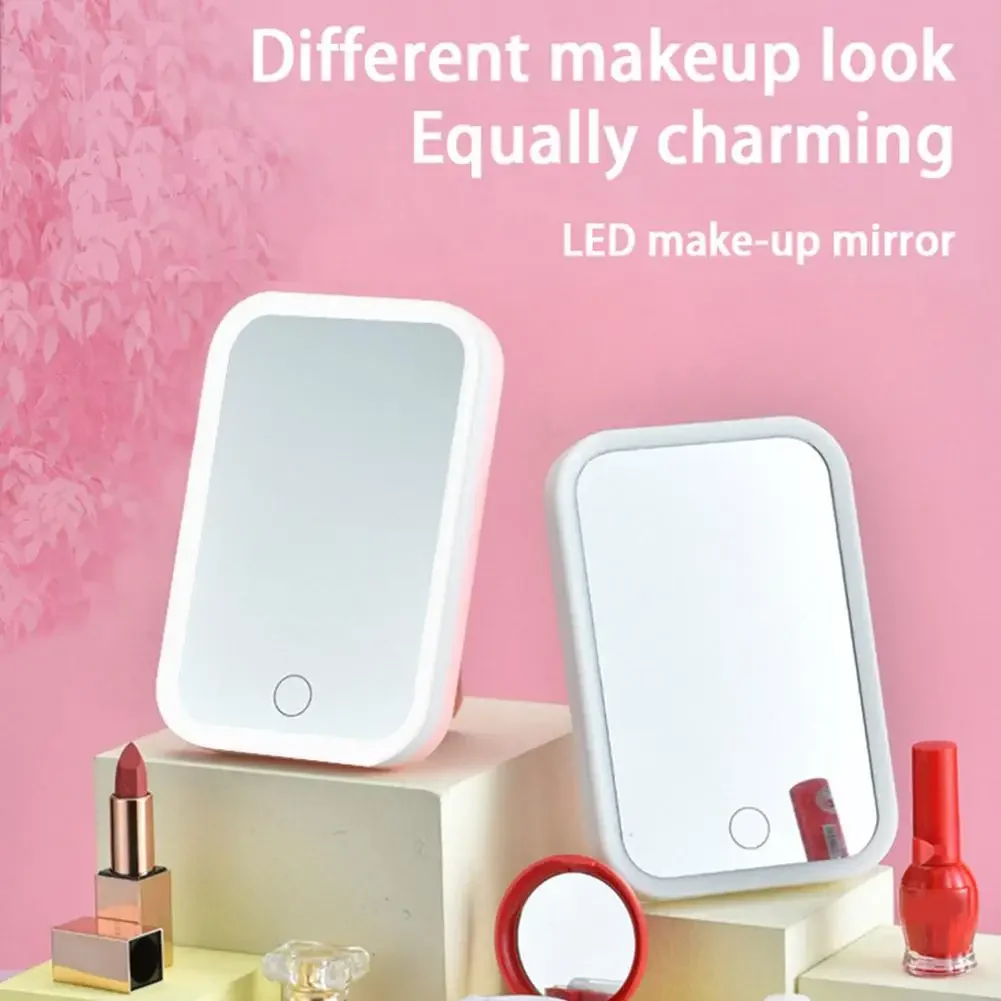 Portable Folding Mirror Lighted Mirror LED 3Colors Modes Travel USB Dressing Table With Makeup Light Charging