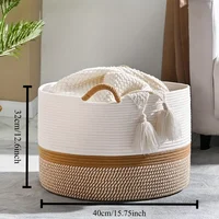 Large Blanket Basket,Woven Baskets for storage Baby Laundry Hamper, Cotton Rope Blanket Basket for Living Room, Laundry 6