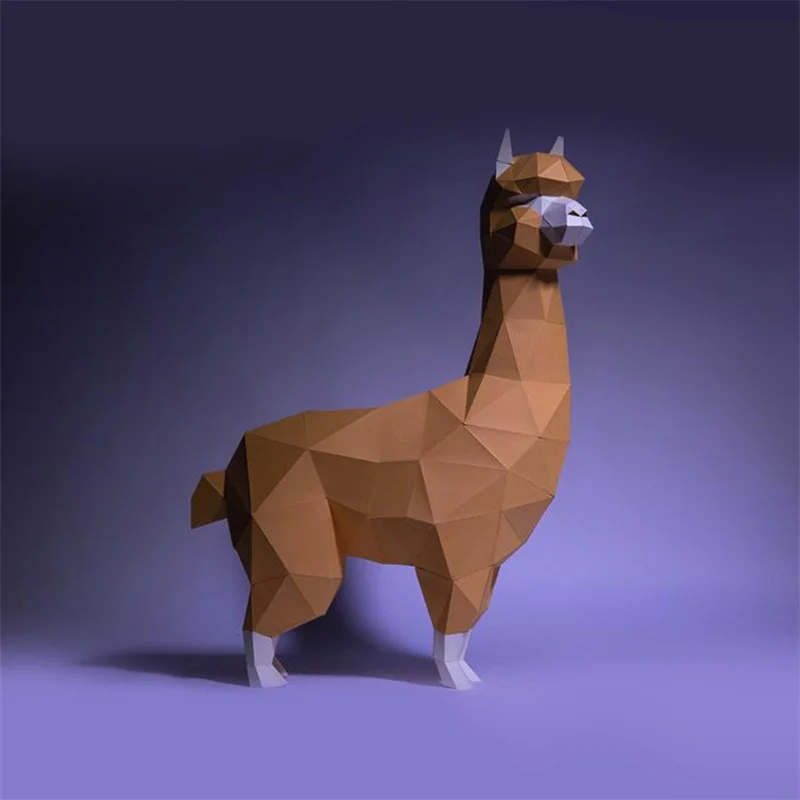 Alpaca 3D Paper Model DIY Cartoon Animal Low Poly Papercraft Creative Shopping mall Decoration Handmade Origami Room Ornament