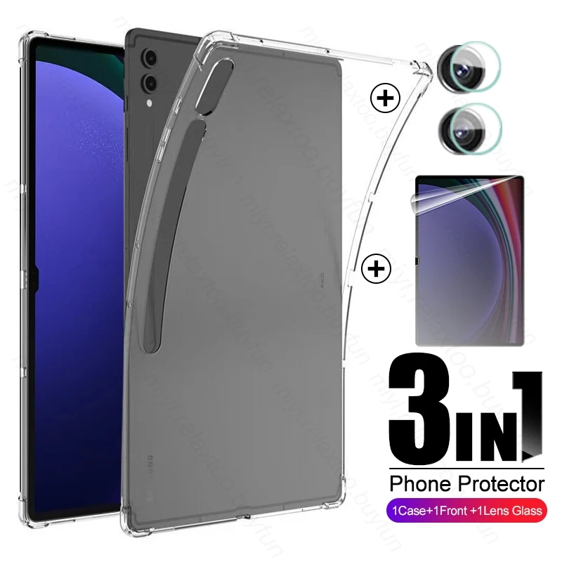 

3To1 Clear TPU Soft Case For Samsung Galaxy Tab S9 Ultra Plus Camera Glass Galaxi TabS9 S 9 S9+ S9Ultra Soft PET Protective Film