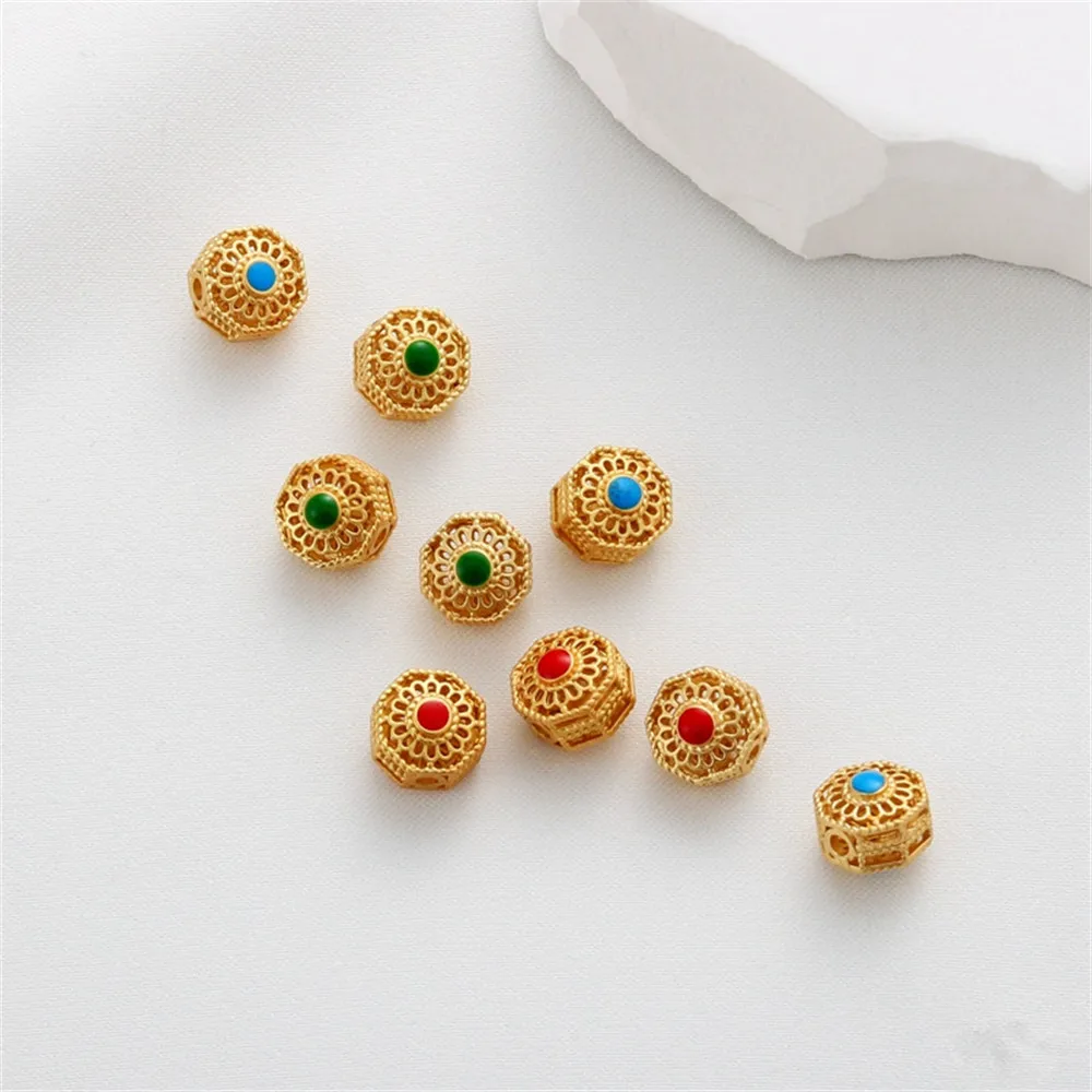 

18 karat gold matte gold love hollow flat tire round beads spacer beads diy handmade bracelet necklace jewelry accessories