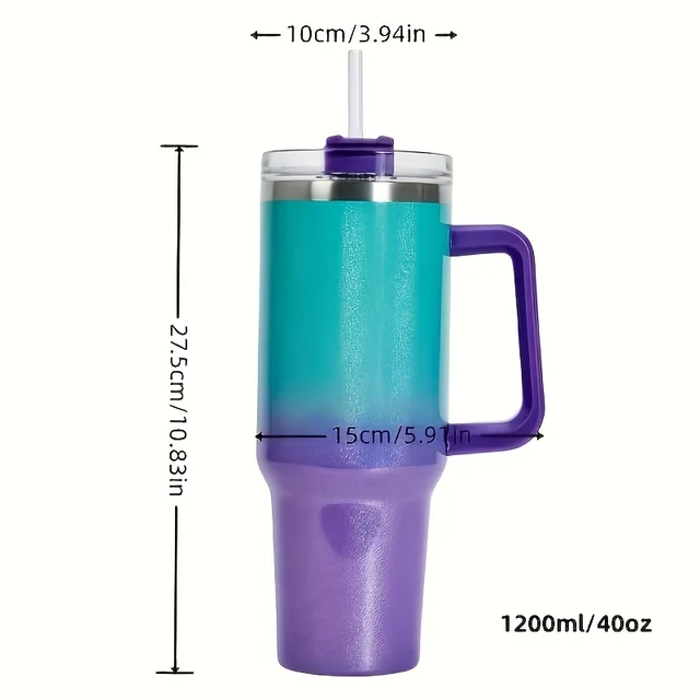 Tasse thermos en acier inoxydable de 40Oz, avec couvercle à poignée et paille isolée, peinture arc-en-ciel, tasse de voyage pour boissons chaudes et froides en plein air 6