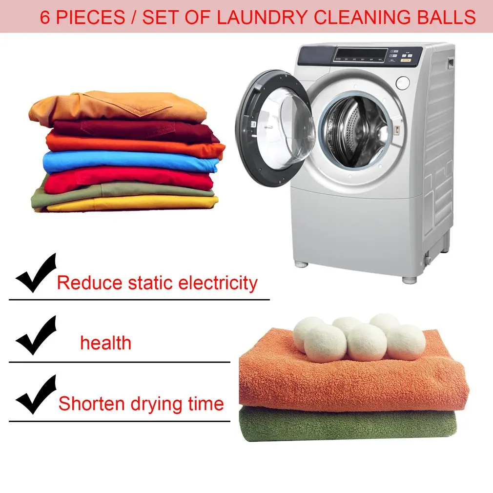 Reusable Wool Dryer Balls Home Washing Fleece Drying Laundry Ball Clothes Softener Washing Machine Accessories 6pcs 6cm