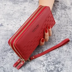 Elegant Women's Tassel Clutch with Double Zipper and Card Holder (Red B)