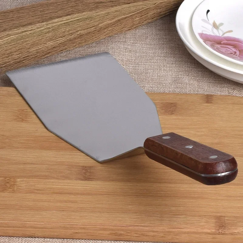 Shredded Stainless Steel Frying Shovel Iron Plate Roast Pizza Shovel Steak Wooden Handle Kitchen Accessories