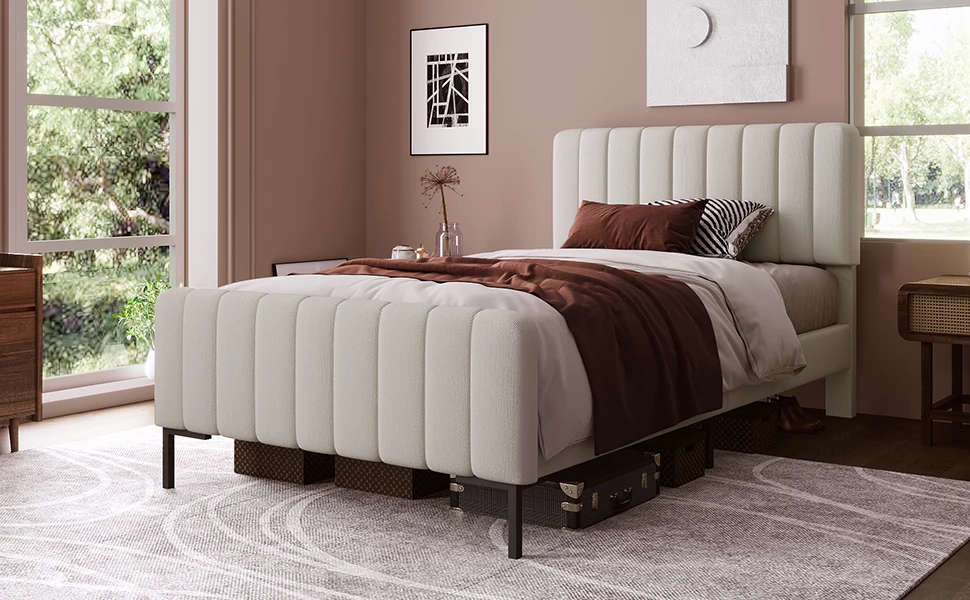 Upholstered Bed Single Bed 90X200Cm, Bed Frame With Lattice Adjustable Head, Bed Frame Youth Bed For Bedroom, Dorm, Apartment – Detail 1